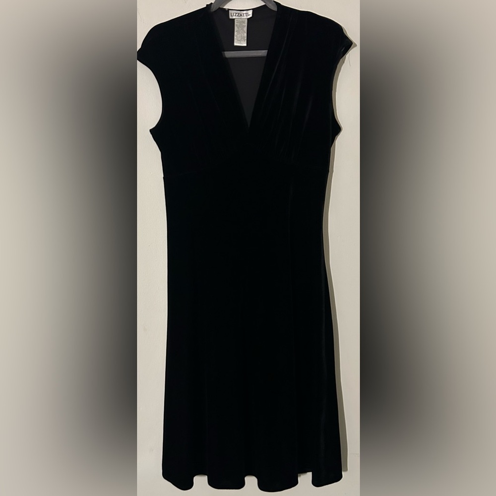 Black Velvet V Neck Midi Dress